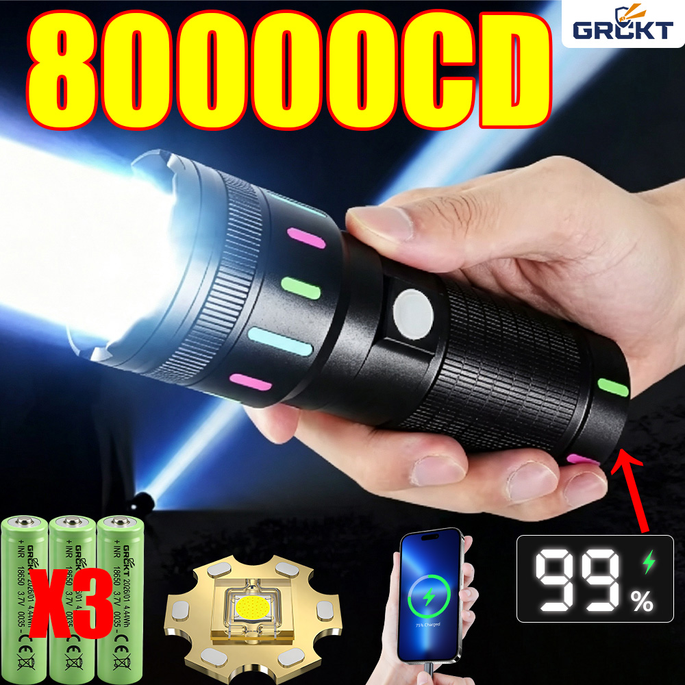 Outdoor Lighting Black - Linterna LED de alta potencia 80000CD,
