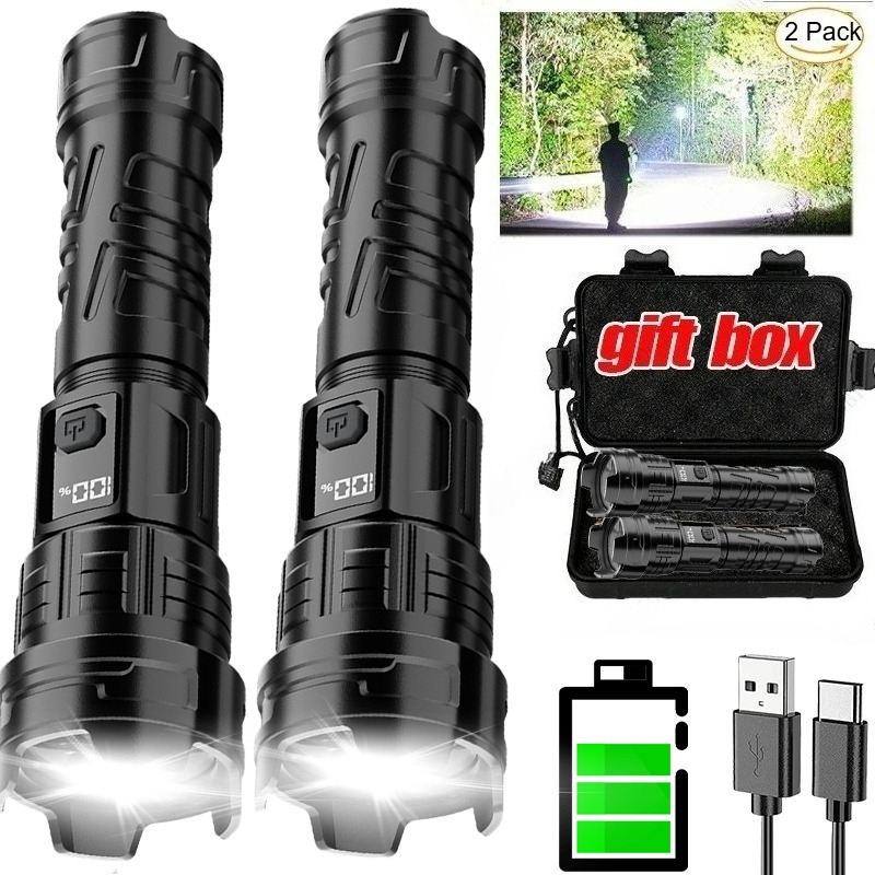 Outdoor Lighting Black - Linterna LED superbrillante, linterna recargable por